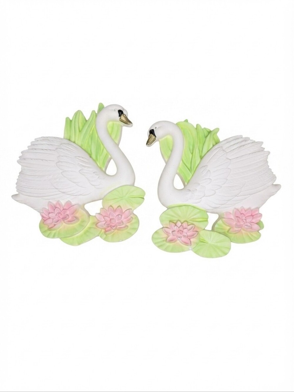 Miller Studio 1987 Swan Wall Plaques Vintage Chalkware Set White Pink Green MCM